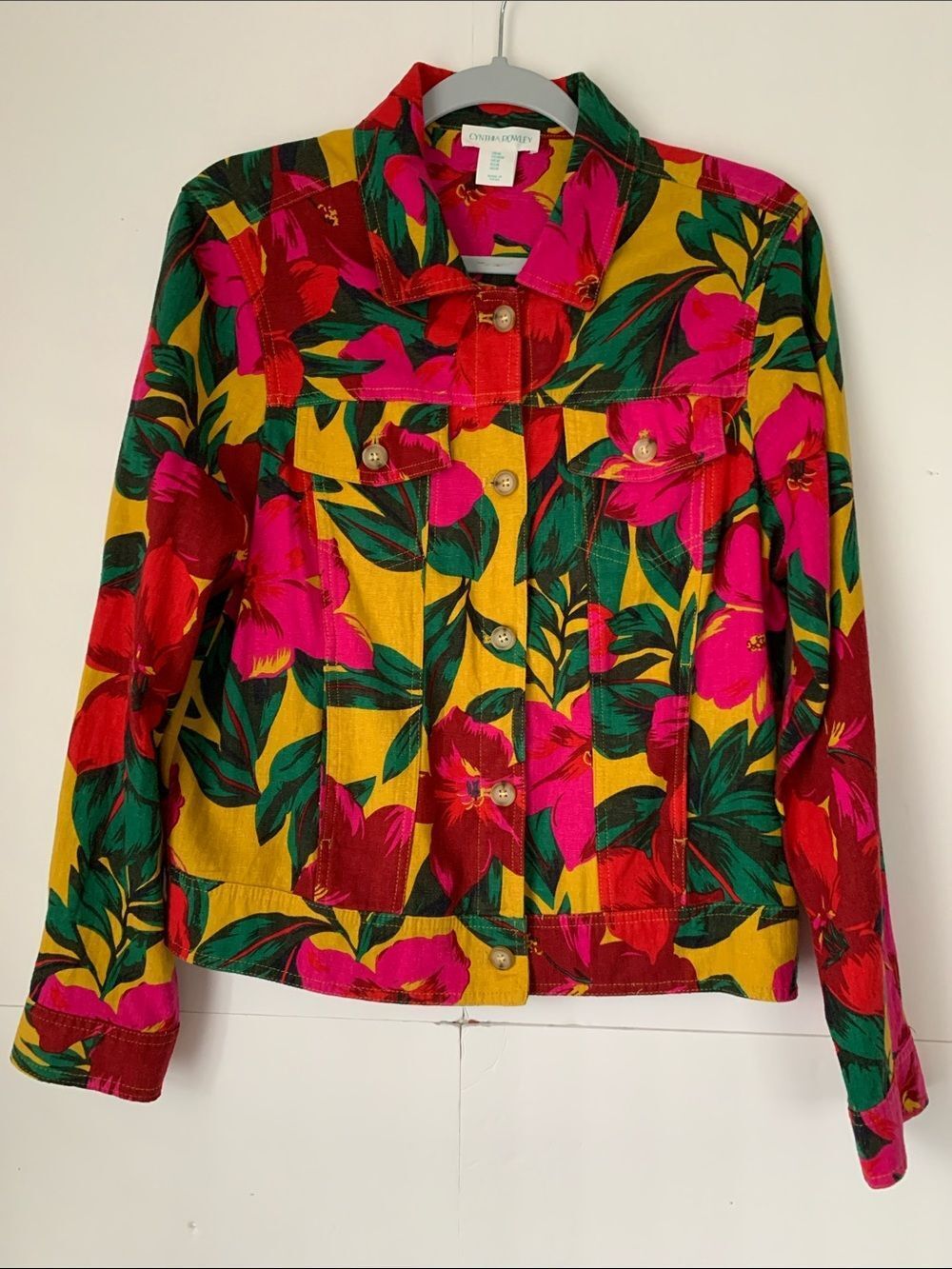 Cynthia Rowley Bright Floral Yellow Lightweight Linen Viscose Jacket Size M